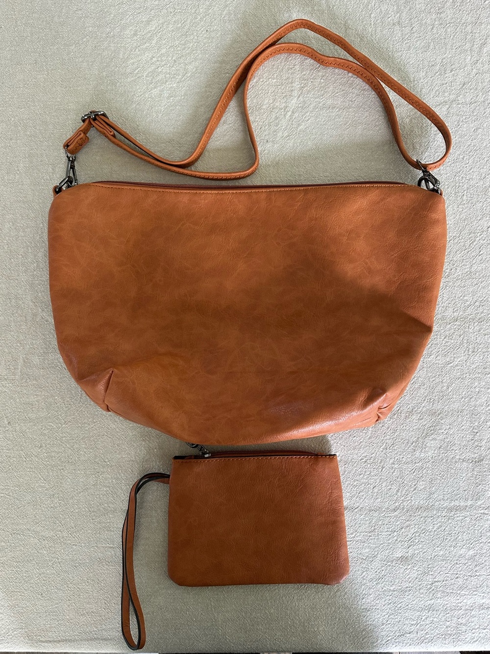 Matching Purse and Wrislet in Brown Pleather